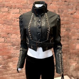 Temperley London Cropped Leather Jacket with Metal Studs Size: M
